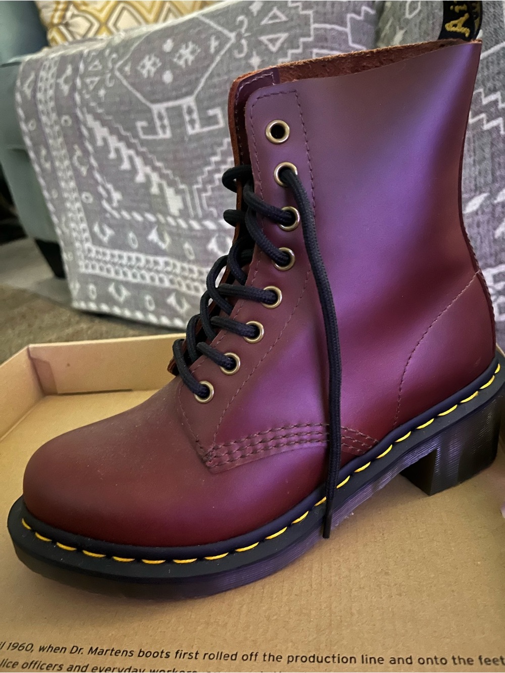 Dr. Martens Women's 8-Eye Leather Boots in Burgundy with Black Laces - Picture 4 of 11